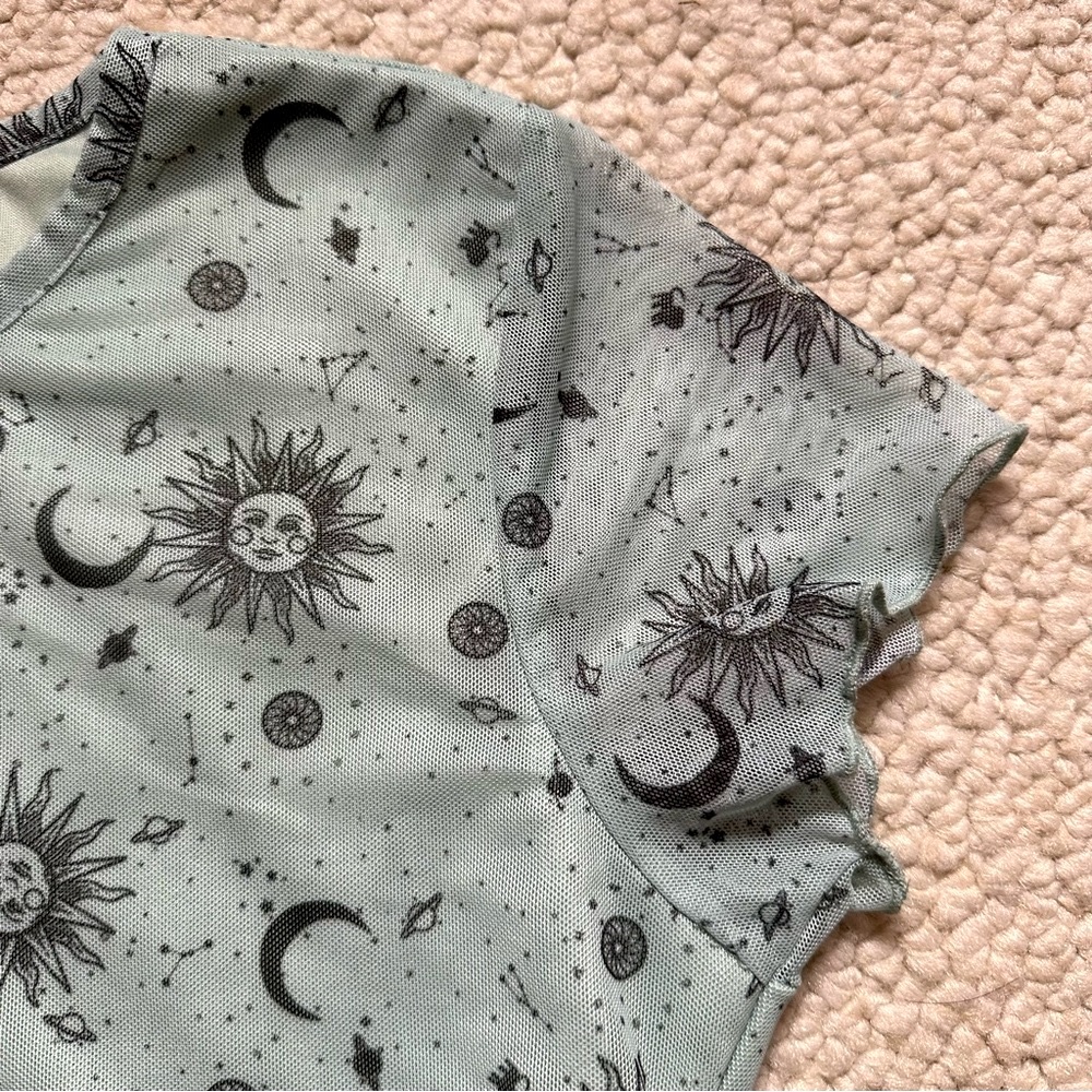 Harper & Ivy Sheer Mesh Short Sleeve Top T-Shirt Juniors sz L Celestial Y2K - Picture 10 of 13